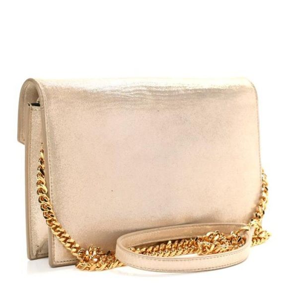 Saint Laurent Monogram Envelope Chain Wallet Metallic Fabric Champagne Gold - Picture 3 of 12